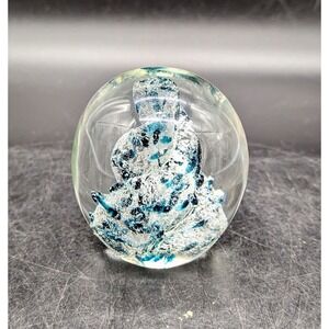 Vintage‎ Leo Ward Terra Studios Art Glass Paperweight Blue Bubble 3"  Handmade